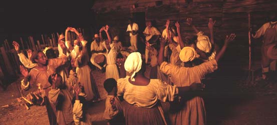 Slave dancing being demonstrated by docents at Carter's Grove Plantation